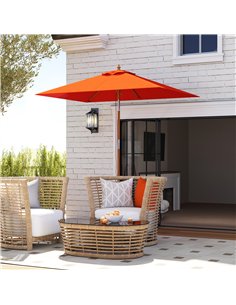 Outsunny 2m Tilting Wooden Pole Parasol - Orange 2