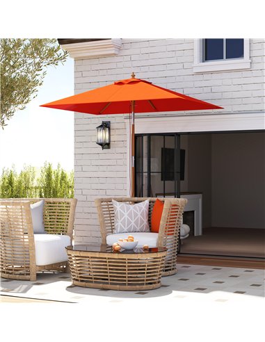 Outsunny 2m Tilting Wooden Pole Parasol - Orange
