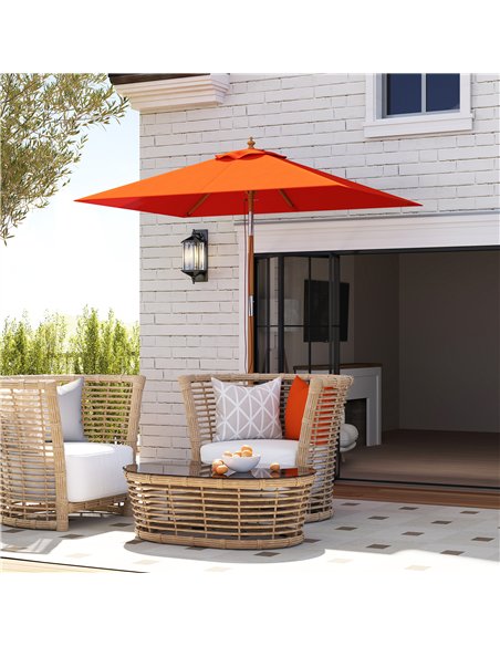 Outsunny 2m Tilting Wooden Pole Parasol - Orange - pic 189104 | FastDaddyshop
