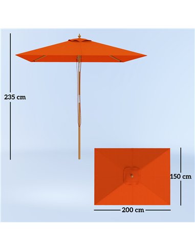 Outsunny 2m Tilting Wooden Pole Parasol - Orange