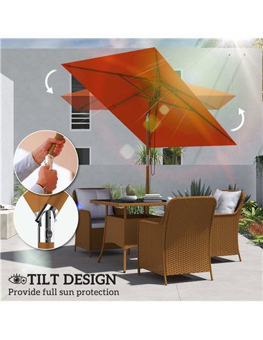 Outsunny 2m Tilting Wooden Pole Parasol - Orange