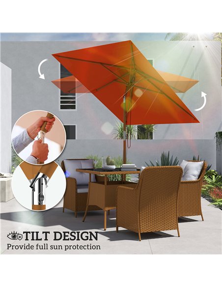 Outsunny 2m Tilting Wooden Pole Parasol - Orange - pic 189106 | FastDaddyshop