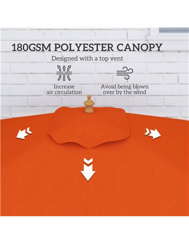 Outsunny 2m Tilting Wooden Pole Parasol - Orange