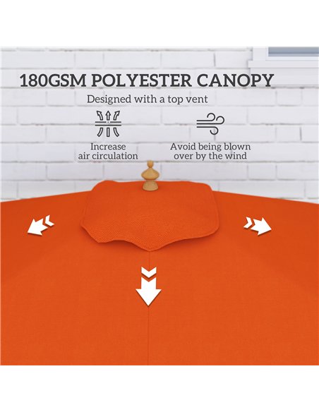 Outsunny 2m Tilting Wooden Pole Parasol - Orange - pic 189107 | FastDaddyshop