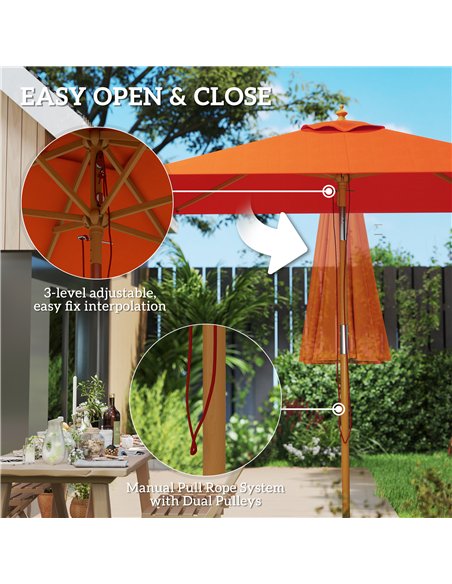 Outsunny 2m Tilting Wooden Pole Parasol - Orange - pic 189108 | FastDaddyshop