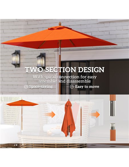 Outsunny 2m Tilting Wooden Pole Parasol - Orange - pic 189109 | FastDaddyshop