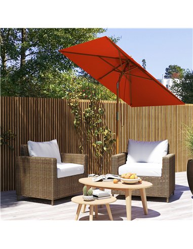 Outsunny 2m Tilting Wooden Pole Parasol - Orange