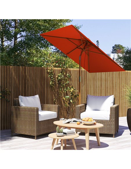 Outsunny 2m Tilting Wooden Pole Parasol - Orange - pic 189111 | FastDaddyshop