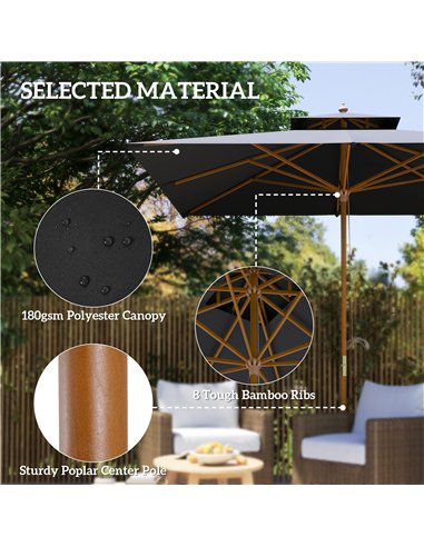 Outsunny 3 m Square Garden Parasol - Black