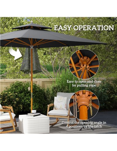 Outsunny 3 m Square Garden Parasol - Black