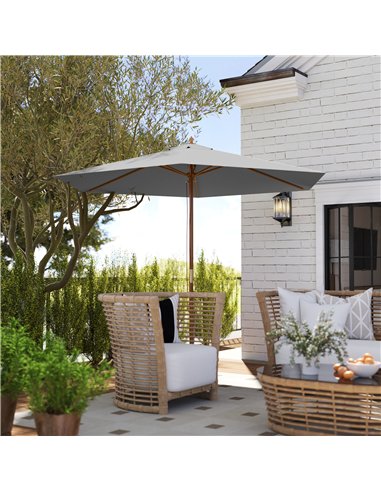 Outsunny 2.5m Wood Garden Parasol Sun Shade Patio Outdoor Wooden Umbrella Canopy, Table Market Umbrella with Vent, 38mm Pole, Ro