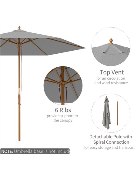 Outsunny 2.5m Wood Garden Parasol Sun Shade Patio Outdoor Wooden Umbrella Canopy, Table Market Umbrella with Vent, 38mm Pole, Ro - pic 189124 | FastDaddyshop