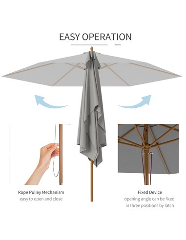 Outsunny 2.5m Wood Garden Parasol Sun Shade Patio Outdoor Wooden Umbrella Canopy, Table Market Umbrella with Vent, 38mm Pole, Ro