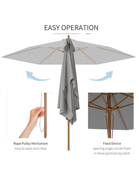 Outsunny 2.5m Wood Garden Parasol Sun Shade Patio Outdoor Wooden Umbrella Canopy, Table Market Umbrella with Vent, 38mm Pole, Ro - pic 189125 | FastDaddyshop