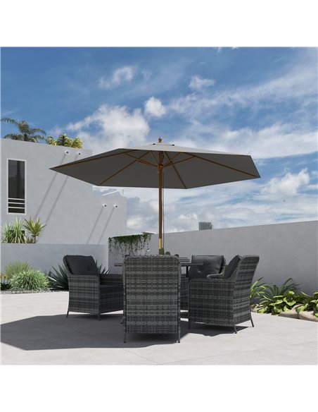 Outsunny 2.5m Wood Garden Parasol Sun Shade Patio Outdoor Wooden Umbrella Canopy, Table Market Umbrella with Vent, 38mm Pole, Ro - pic 189127 | FastDaddyshop