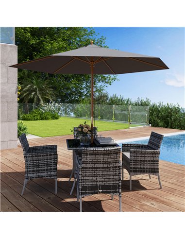 Outsunny 2.5m Wood Garden Parasol Sun Shade Patio Outdoor Wooden Umbrella Canopy, Table Market Umbrella with Vent, 38mm Pole, Ro