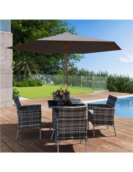 Outsunny 2.5m Wood Garden Parasol Sun Shade Patio Outdoor Wooden Umbrella Canopy, Table Market Umbrella with Vent, 38mm Pole, Ro - pic 189129 | FastDaddyshop