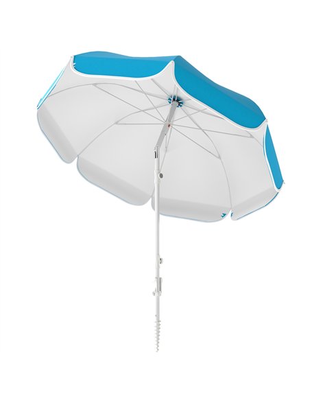 Outsunny Beach Umbrella Portable with Sand Anchor, Carry Bag, Adjustable Height & Tilt, UPF50+ UV Protection, Blue - pic 189130 | FastDaddyshop