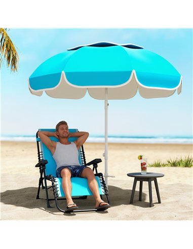 Outsunny Beach Umbrella Portable with Sand Anchor, Carry Bag, Adjustable Height & Tilt, UPF50+ UV Protection, Blue