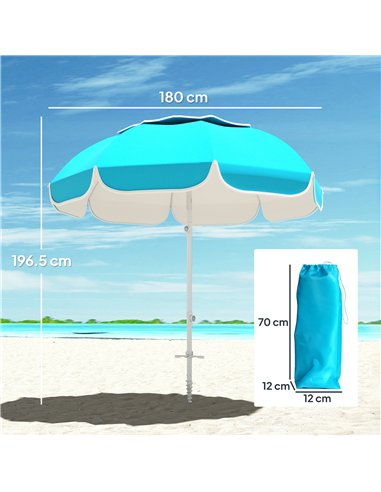 Outsunny Beach Umbrella Portable with Sand Anchor, Carry Bag, Adjustable Height & Tilt, UPF50+ UV Protection, Blue