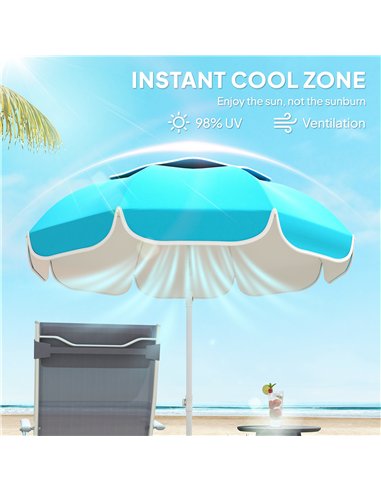 Outsunny Beach Umbrella Portable with Sand Anchor, Carry Bag, Adjustable Height & Tilt, UPF50+ UV Protection, Blue