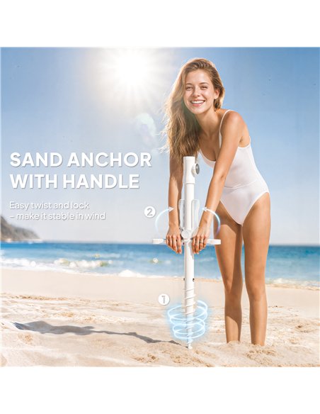 Outsunny Beach Umbrella Portable with Sand Anchor, Carry Bag, Adjustable Height & Tilt, UPF50+ UV Protection, Blue - pic 189134 | FastDaddyshop