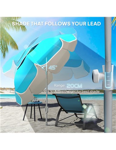 Outsunny Beach Umbrella Portable with Sand Anchor, Carry Bag, Adjustable Height & Tilt, UPF50+ UV Protection, Blue