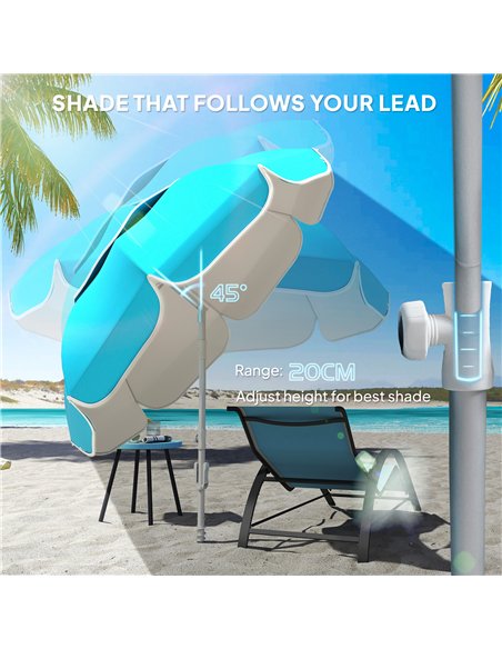 Outsunny Beach Umbrella Portable with Sand Anchor, Carry Bag, Adjustable Height & Tilt, UPF50+ UV Protection, Blue - pic 189135 | FastDaddyshop