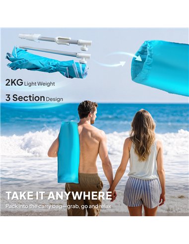 Outsunny Beach Umbrella Portable with Sand Anchor, Carry Bag, Adjustable Height & Tilt, UPF50+ UV Protection, Blue