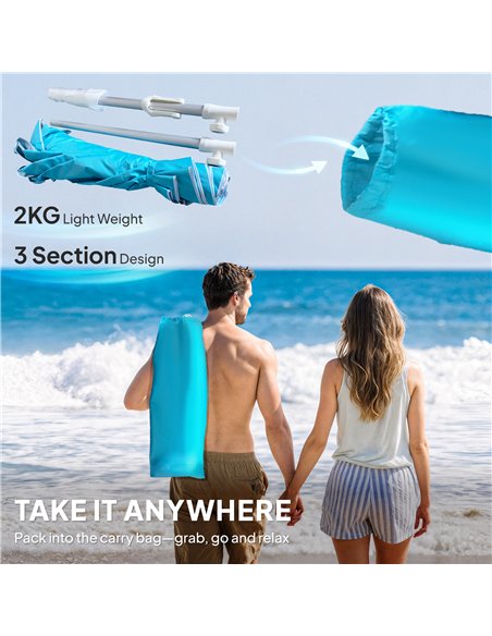 Outsunny Beach Umbrella Portable with Sand Anchor, Carry Bag, Adjustable Height & Tilt, UPF50+ UV Protection, Blue - pic 189137 | FastDaddyshop