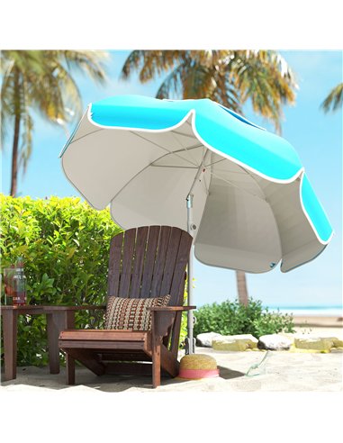 Outsunny Beach Umbrella Portable with Sand Anchor, Carry Bag, Adjustable Height & Tilt, UPF50+ UV Protection, Blue