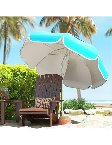 Outsunny Beach Umbrella Portable with Sand Anchor, Carry Bag, Adjustable Height & Tilt, UPF50+ UV Protection, Blue - pic 189138 | FastDaddyshop