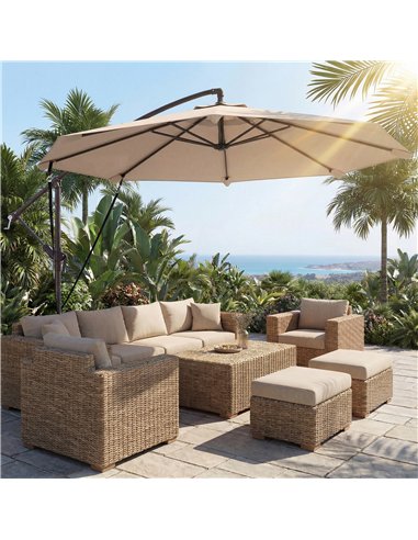 Outsunny 3 m Cantilever Parasol with Protective Cover and Wind Ropes, Banana Parasol with Crank Handle, Khaki