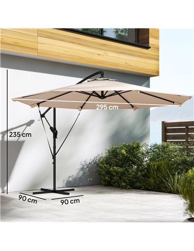 Outsunny 3 m Cantilever Parasol with Protective Cover and Wind Ropes, Banana Parasol with Crank Handle, Khaki