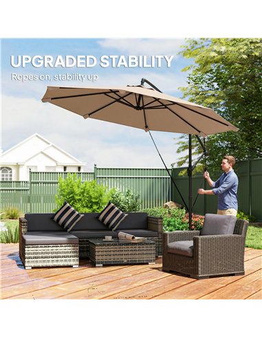Outsunny 3 m Cantilever Parasol with Protective Cover and Wind Ropes, Banana Parasol with Crank Handle, Khaki