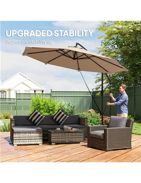 Outsunny 3 m Cantilever Parasol with Protective Cover and Wind Ropes, Banana Parasol with Crank Handle, Khaki - pic 189142 | FastDaddyshop