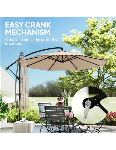 Outsunny 3 m Cantilever Parasol with Protective Cover and Wind Ropes, Banana Parasol with Crank Handle, Khaki