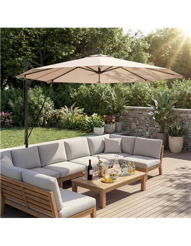 Outsunny 3 m Cantilever Parasol with Protective Cover and Wind Ropes, Banana Parasol with Crank Handle, Khaki