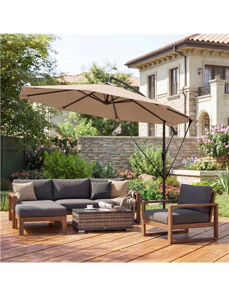 Outsunny 3 m Cantilever Parasol with Protective Cover and Wind Ropes, Banana Parasol with Crank Handle, Khaki - pic 189147 | FastDaddyshop