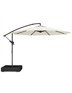 Outsunny 3 m Garden Cantilever Parasol with Cross Base, Sandbag, 360° Rotating Overhanging Banana Umbrella, Cream White