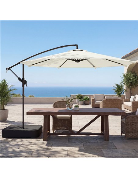 Outsunny 3 m Garden Cantilever Parasol with Cross Base, Sandbag, 360° Rotating Overhanging Banana Umbrella, Cream White - pic 189149 | FastDaddyshop