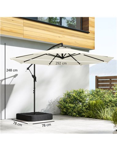 Outsunny 3 m Garden Cantilever Parasol with Cross Base, Sandbag, 360° Rotating Overhanging Banana Umbrella, Cream White