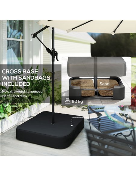 Outsunny 3 m Garden Cantilever Parasol with Cross Base, Sandbag, 360° Rotating Overhanging Banana Umbrella, Cream White - pic 189151 | FastDaddyshop