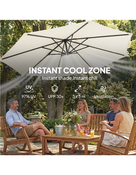 Outsunny 3 m Garden Cantilever Parasol with Cross Base, Sandbag, 360° Rotating Overhanging Banana Umbrella, Cream White - pic 189152 | FastDaddyshop