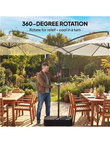 Outsunny 3 m Garden Cantilever Parasol with Cross Base, Sandbag, 360° Rotating Overhanging Banana Umbrella, Cream White