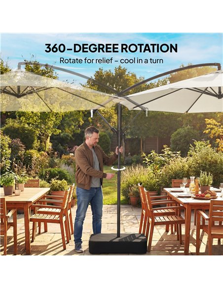Outsunny 3 m Garden Cantilever Parasol with Cross Base, Sandbag, 360° Rotating Overhanging Banana Umbrella, Cream White - pic 189153 | FastDaddyshop