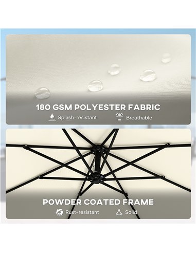 Outsunny 3 m Garden Cantilever Parasol with Cross Base, Sandbag, 360° Rotating Overhanging Banana Umbrella, Cream White