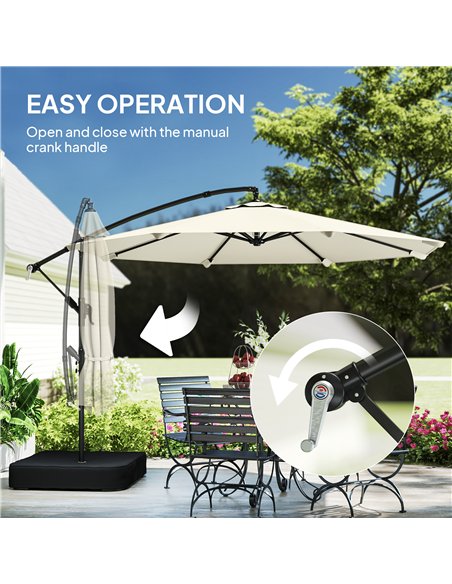 Outsunny 3 m Garden Cantilever Parasol with Cross Base, Sandbag, 360° Rotating Overhanging Banana Umbrella, Cream White - pic 189155 | FastDaddyshop
