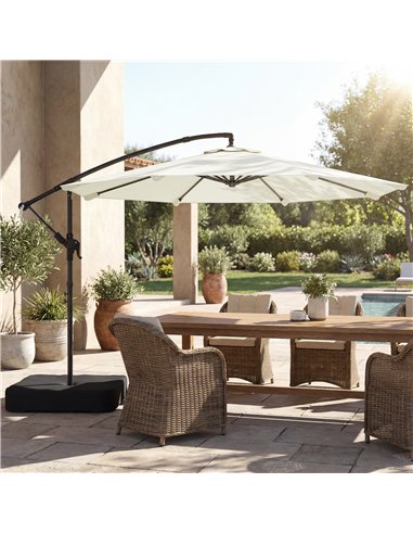 Outsunny 3 m Garden Cantilever Parasol with Cross Base, Sandbag, 360° Rotating Overhanging Banana Umbrella, Cream White