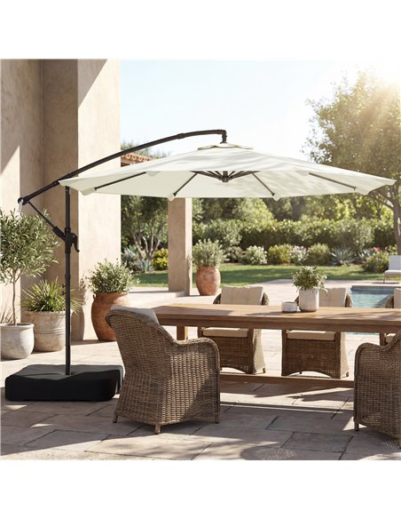 Outsunny 3 m Garden Cantilever Parasol with Cross Base, Sandbag, 360° Rotating Overhanging Banana Umbrella, Cream White - pic 189156 | FastDaddyshop